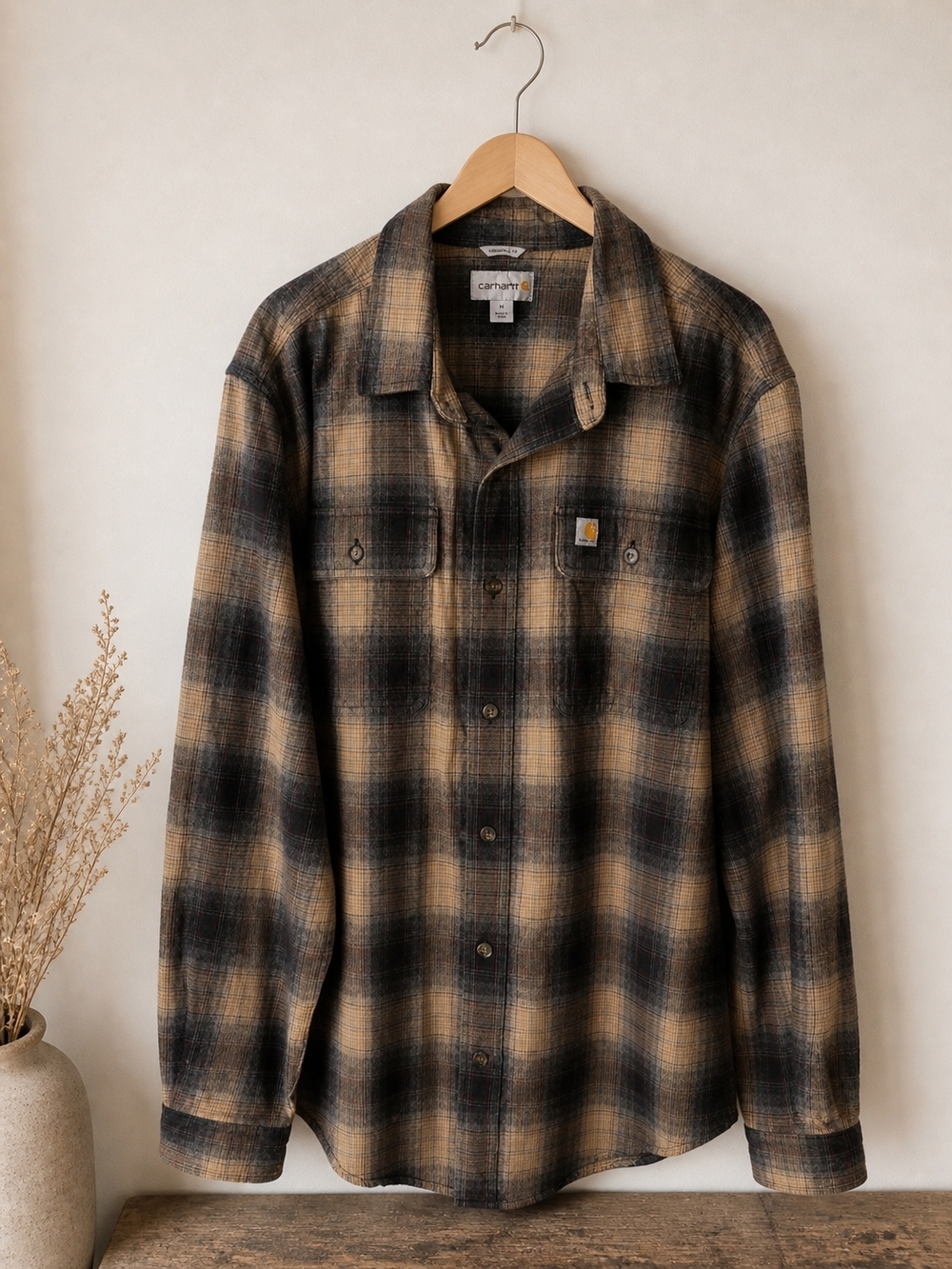 Carhartt Brown & Black Plaid Shirt with Gold Logo